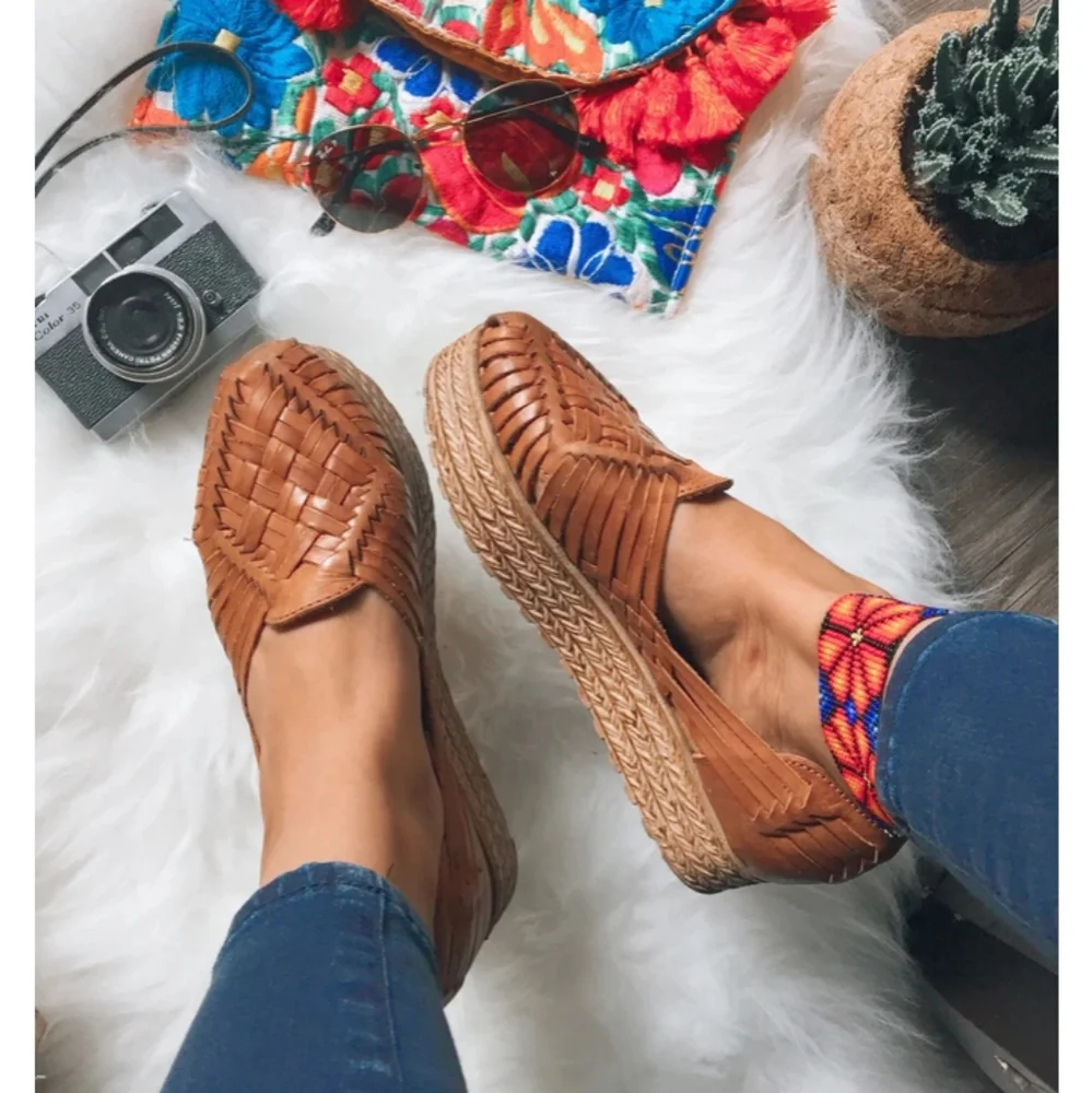 Hand Crafted Brown Woven Platform Sandals